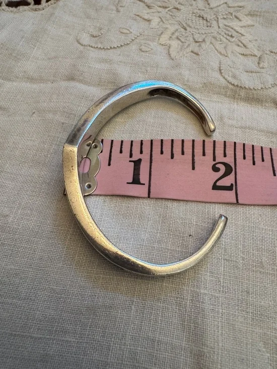 Blue-Green Opal Inlay Sterling Cuff Bracelet - Picture 8 of 10